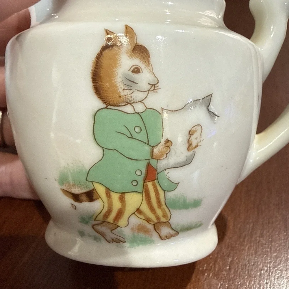 Vintage Transferware Anthropomorphic Cat Child Tea Party Mini Creamer Antique